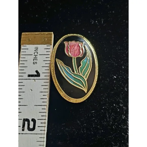 Vintage Tulip Enamel Earrings Clasp 80s‎ - Picture 4 of 4